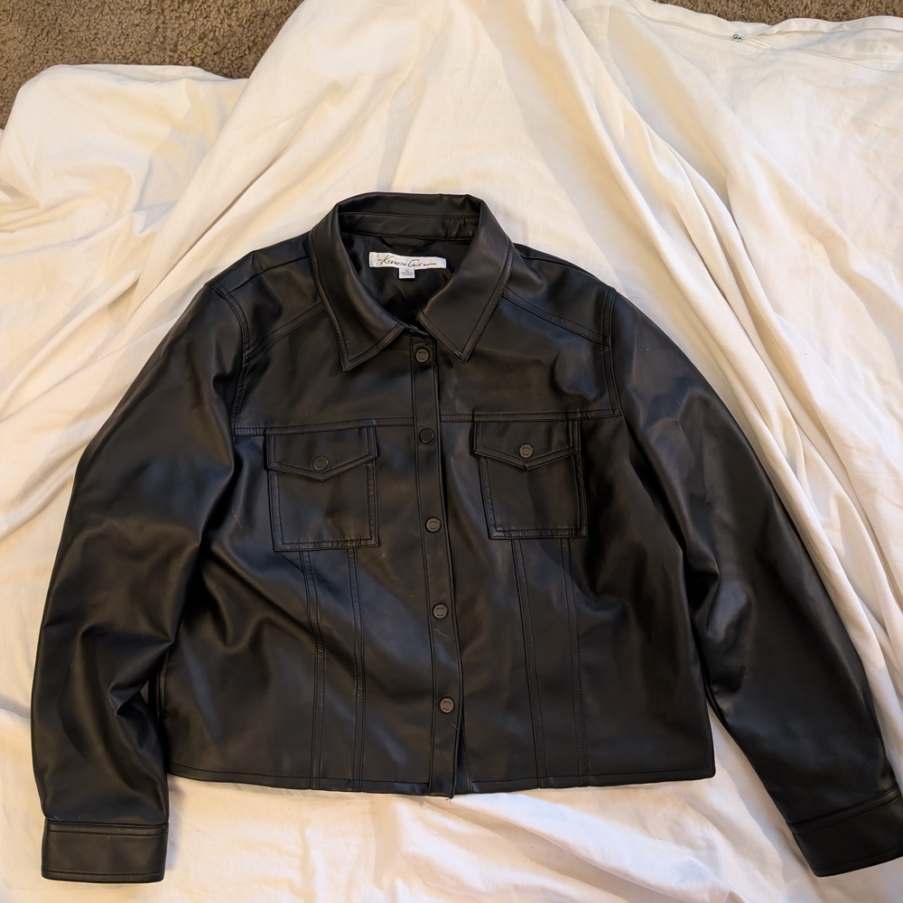 Kenneth Cole Black Faux Leather Outerwear